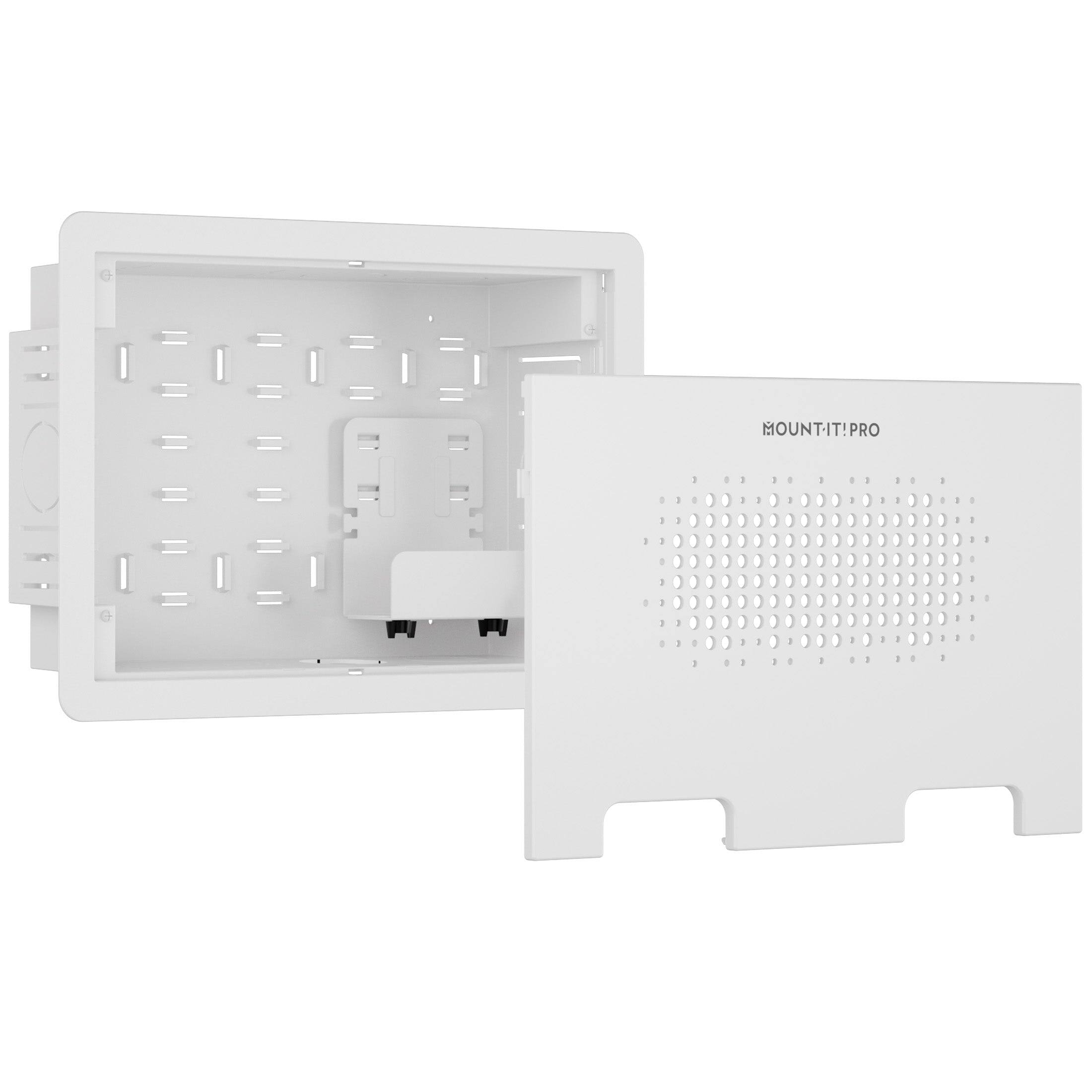 Left. Mount-It! - Small In-Wall Media Box for TVs – Recessed Cable & Streaming Device Storage, Wi-Fi Transparent - White.