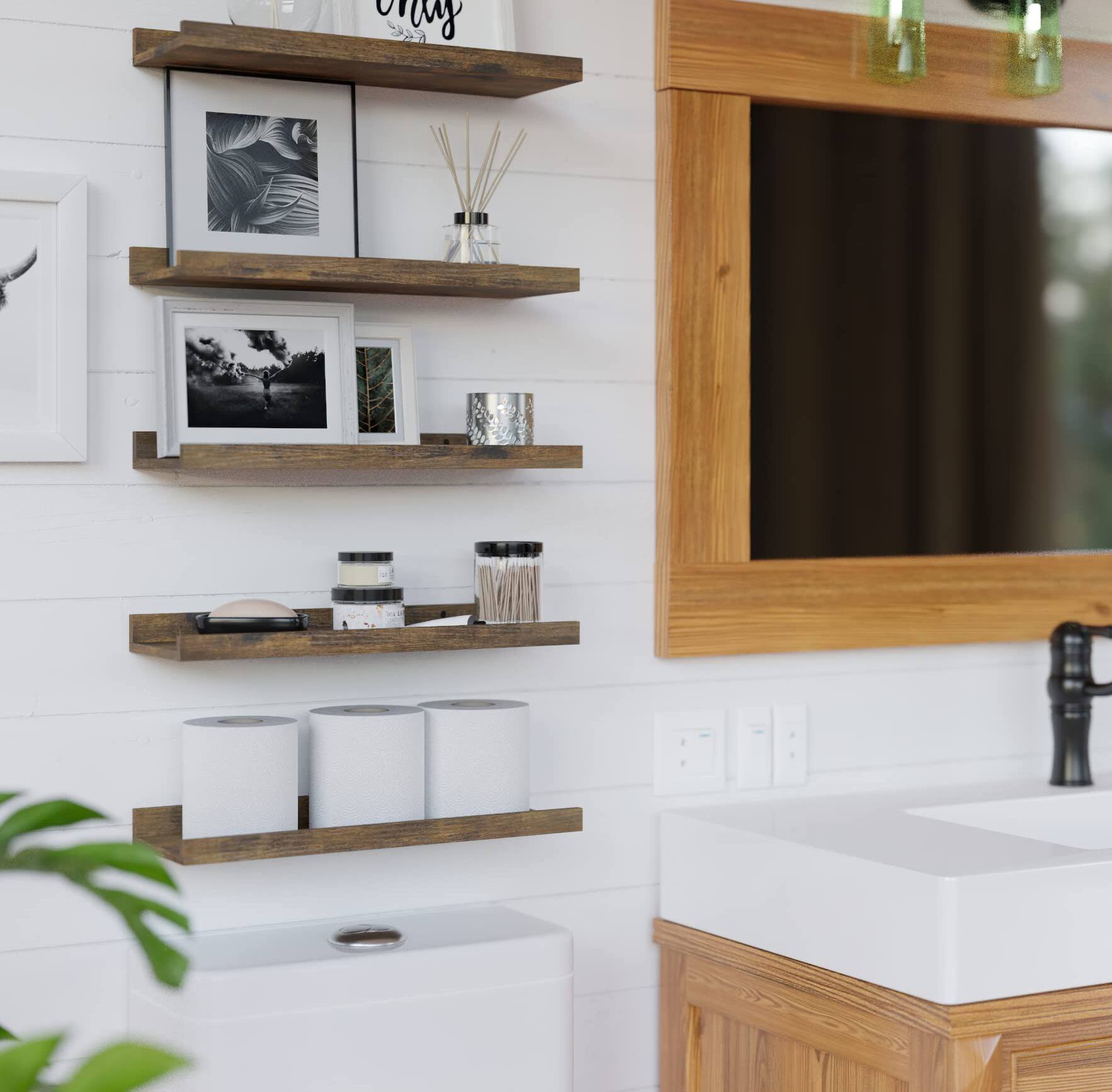 Back. Dazzed Corner - 5 Set Floating Shelves for Wall Decor, with Lip - Brown.