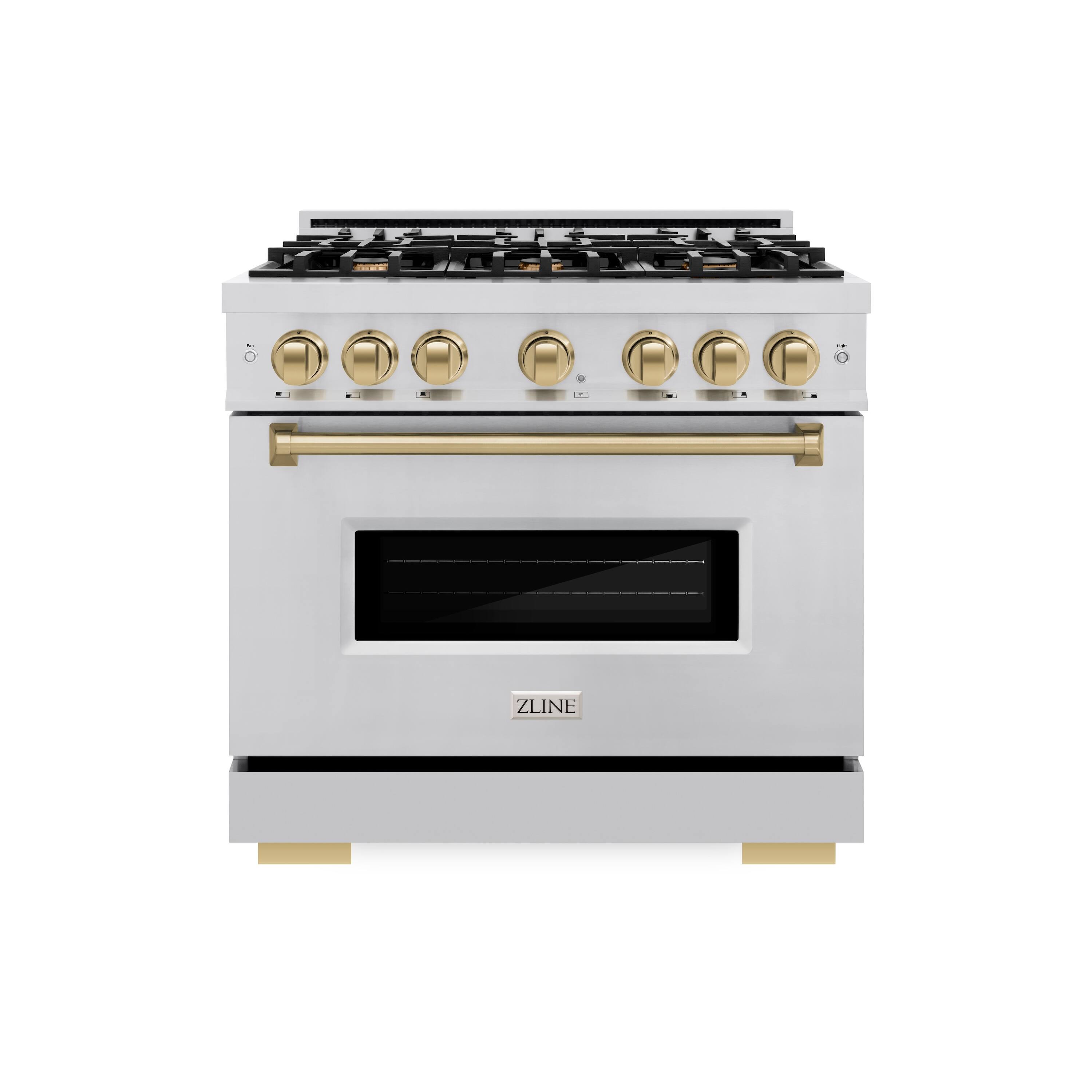 ZLINE - Autograph Edition 36" Classic Gas Range w/ 6 Burners & Champagne Bronze Accents (CGRZ-36-CB) - Stainless Steel