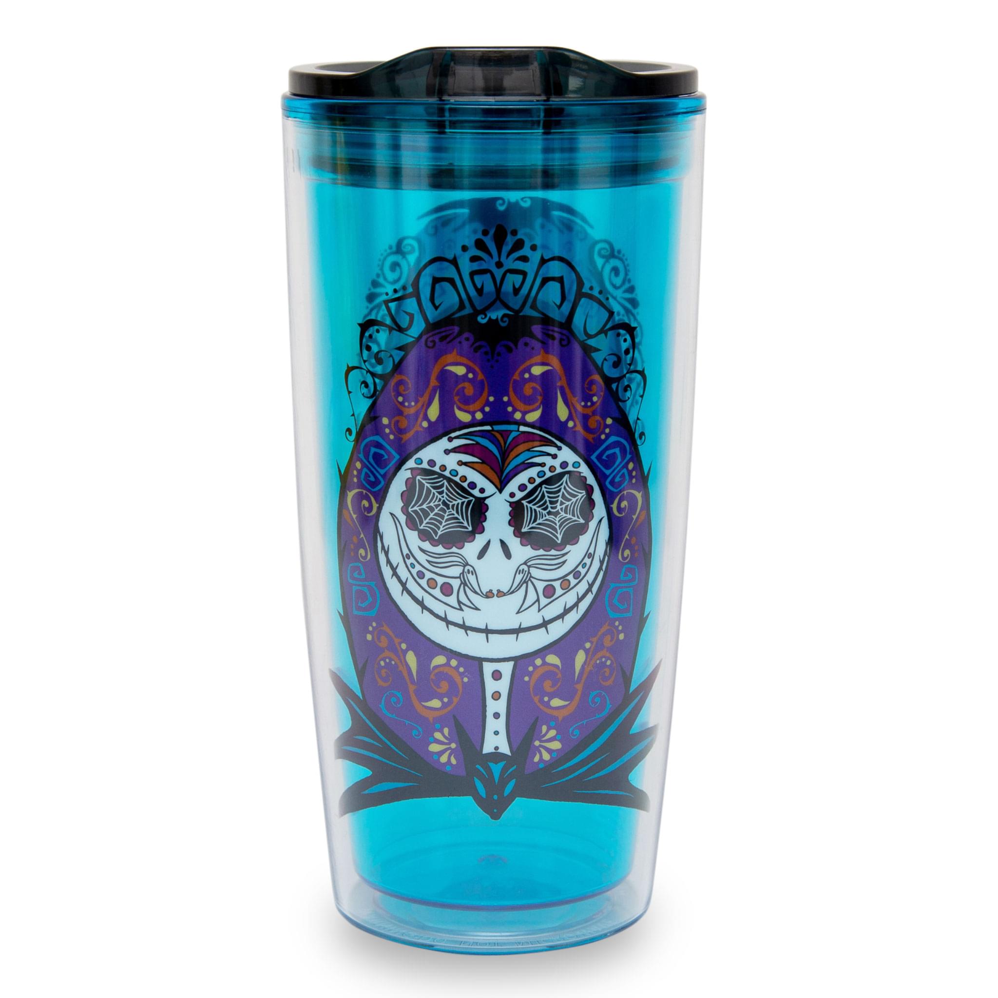 Front. Disney - Disney Nightmare Before Christmas Sugar Skulls Plastic Travel Tumbler with Lid - Blue.