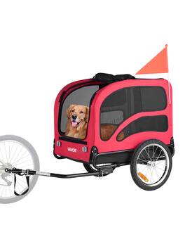 VEVOR - Dog Bike Trailer, Supports up to 100 lbs, Pet Cart Bicycle Carrier for Small & Large Dogs, Easy Folding Frame - Red + Black