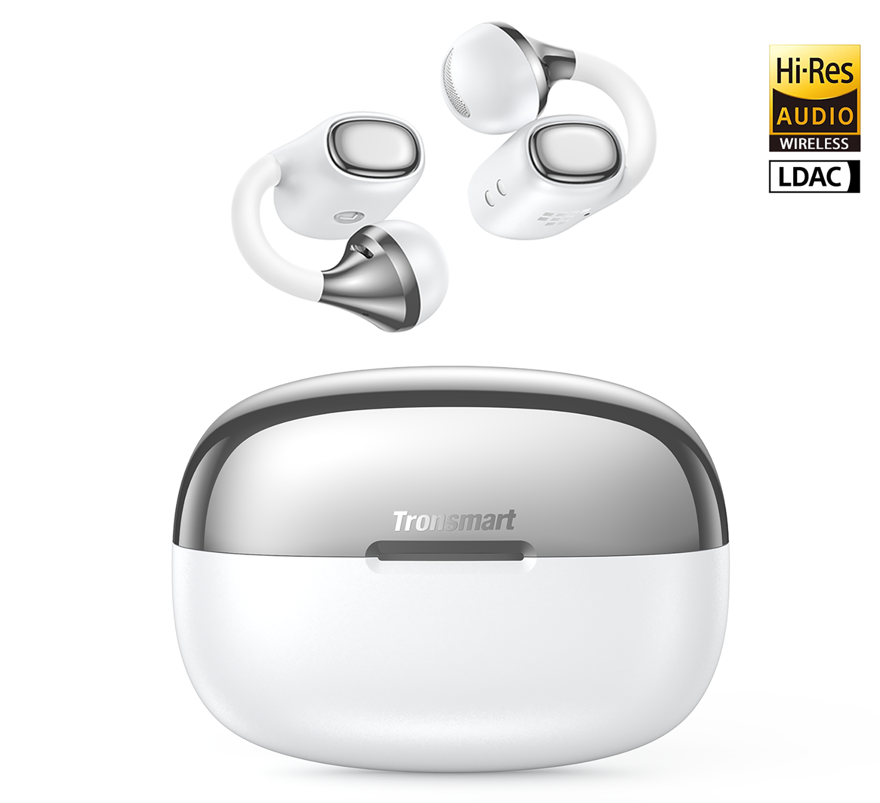 Tronsmart - OpenFly Clip 2 Open Ear Earbuds, Clip-On Headphones for Running Workout, Hi-Res LDAC Audio, Bluetooth 6.0, 32H Playtime - White