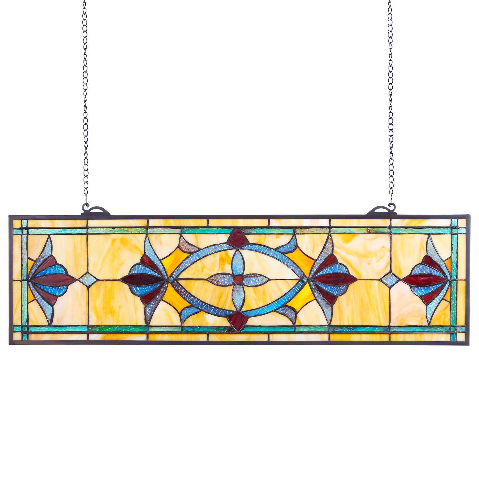 VEVOR - Stained Glass Window Panel, 32 x 10 in, Tiffany Style Hanging Transom Window Panel with Chain - Multicolor