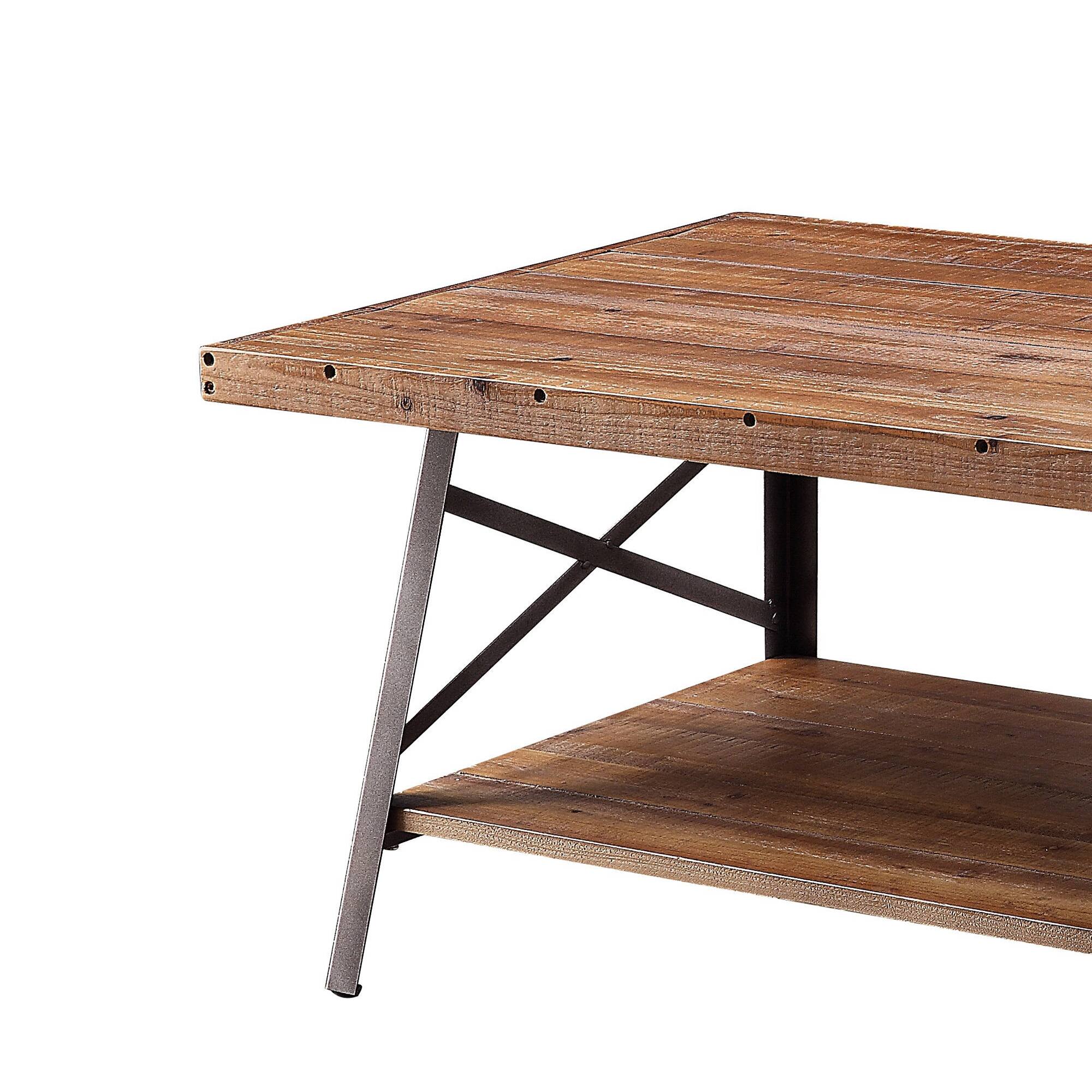 Alt View 1. Manhattan Lane - Wooden Coffee Table with X Crossed Metal Sides and Open Shelf - Brown and Black.