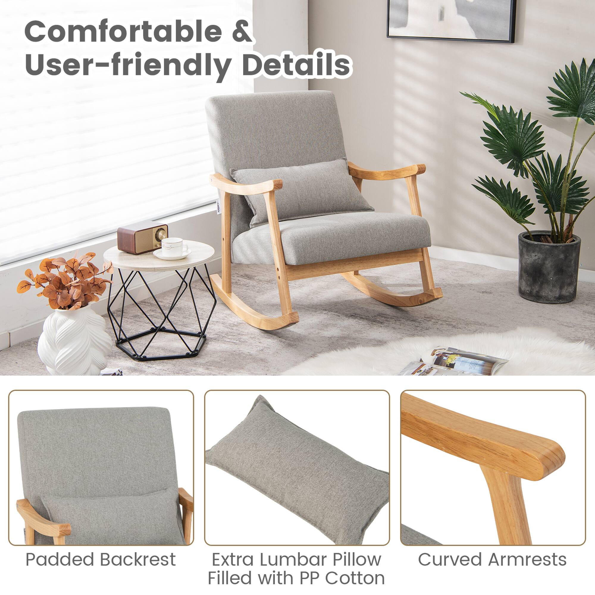 Comfortable & User-friendly Details

- Padded Backrest
- Extra Lumbar Pillow Filled with PP Cotton
- Curved Armrests