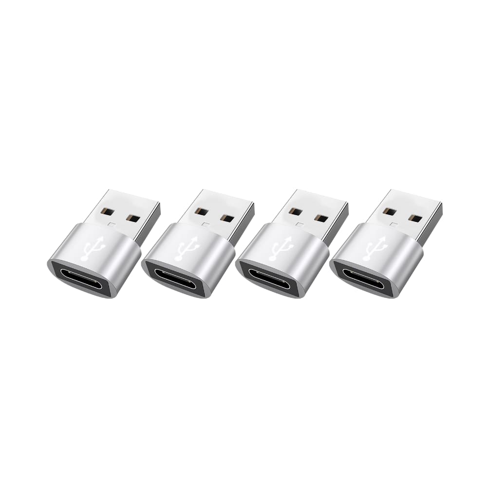 Qixxronics - USB C Female to USB Male Adapter [4Pack], Type C to USB A Charger Cable Converter for iPhone, iPad, Samsung Galaxy,Pixel - Silver