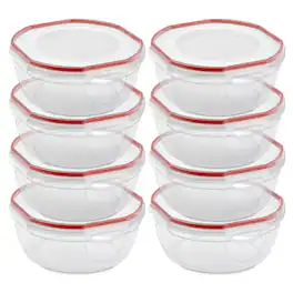Sterilite - Ultra Seal 4.7 Qt Plastic Food Storage Bowl Container w/ Lid, (8 Pack) - Clear/Red