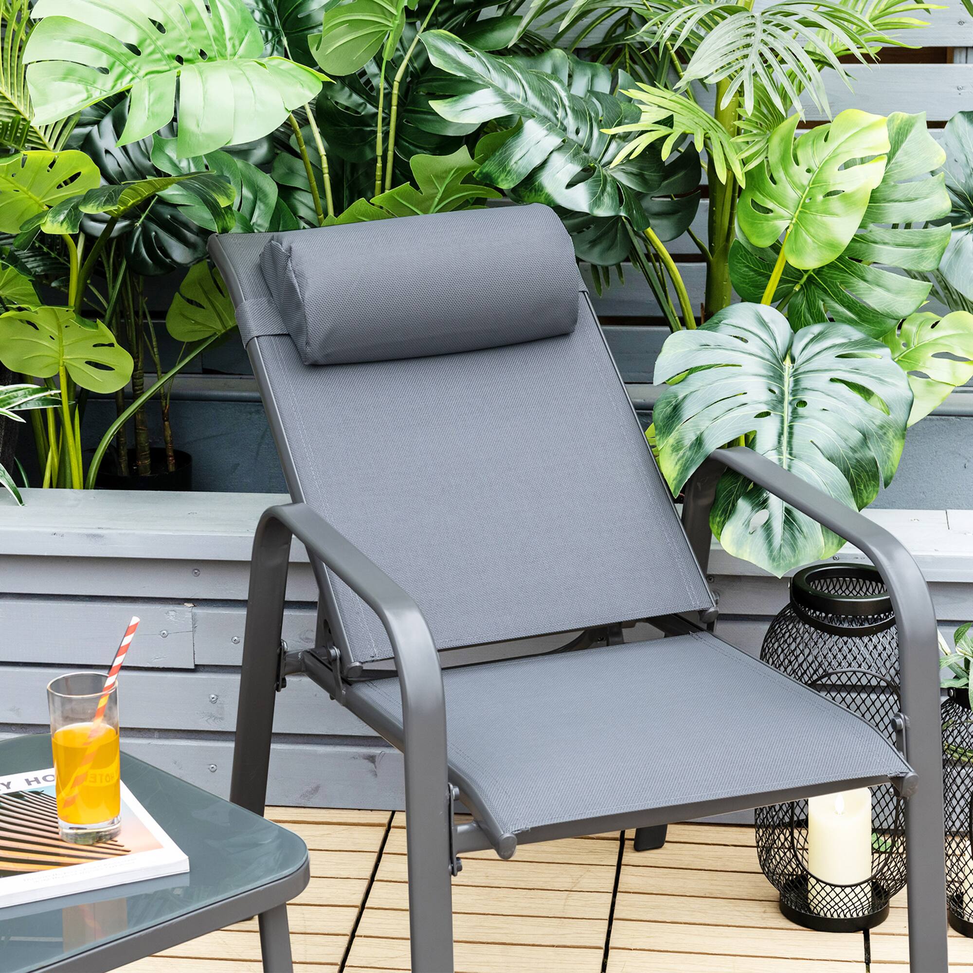 Alt View 3. Gymax - Gymax 3PCS Outdoor Bistro Set Patio Conversation Set w/ Adjustable Backrest Grey - Grey.