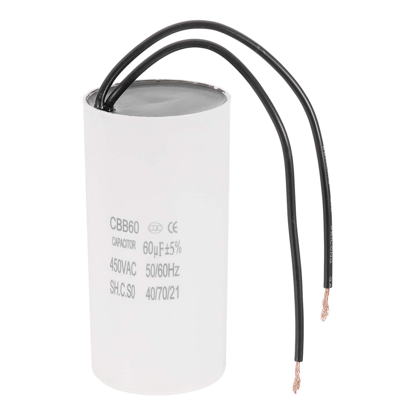 Unique Bargains - 60uF CBB60 Running Capacitor, AC 450V 2 Wires 50/60Hz for Refrigerators, Washing Machines, Water Pumps - White