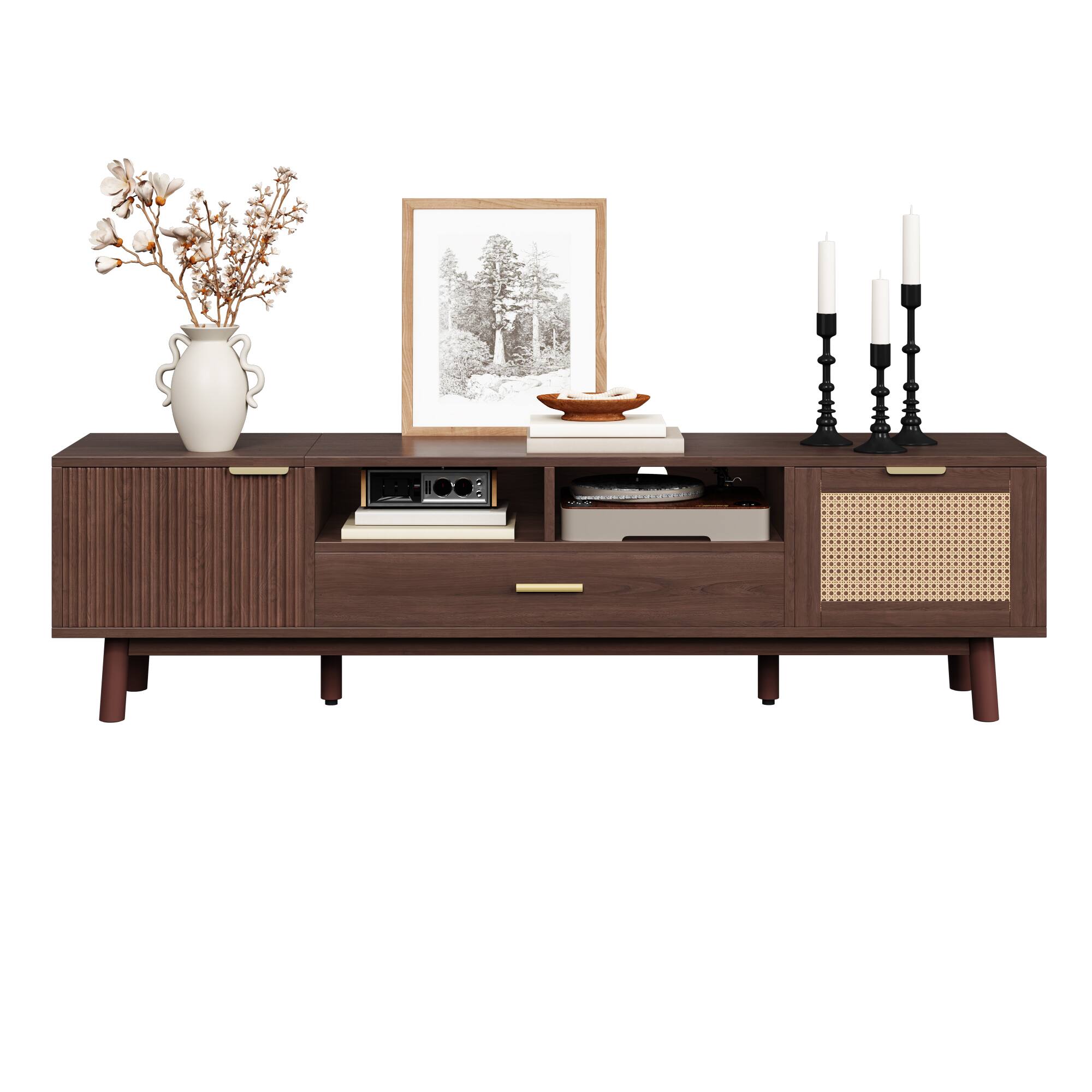Alt View 1. Z-Edge - TV Stand for 75 Inch TV, Entertainment Center with Drawer & Open Shelves, TV Console with 2 Cabinets for Living Room - Walnut.