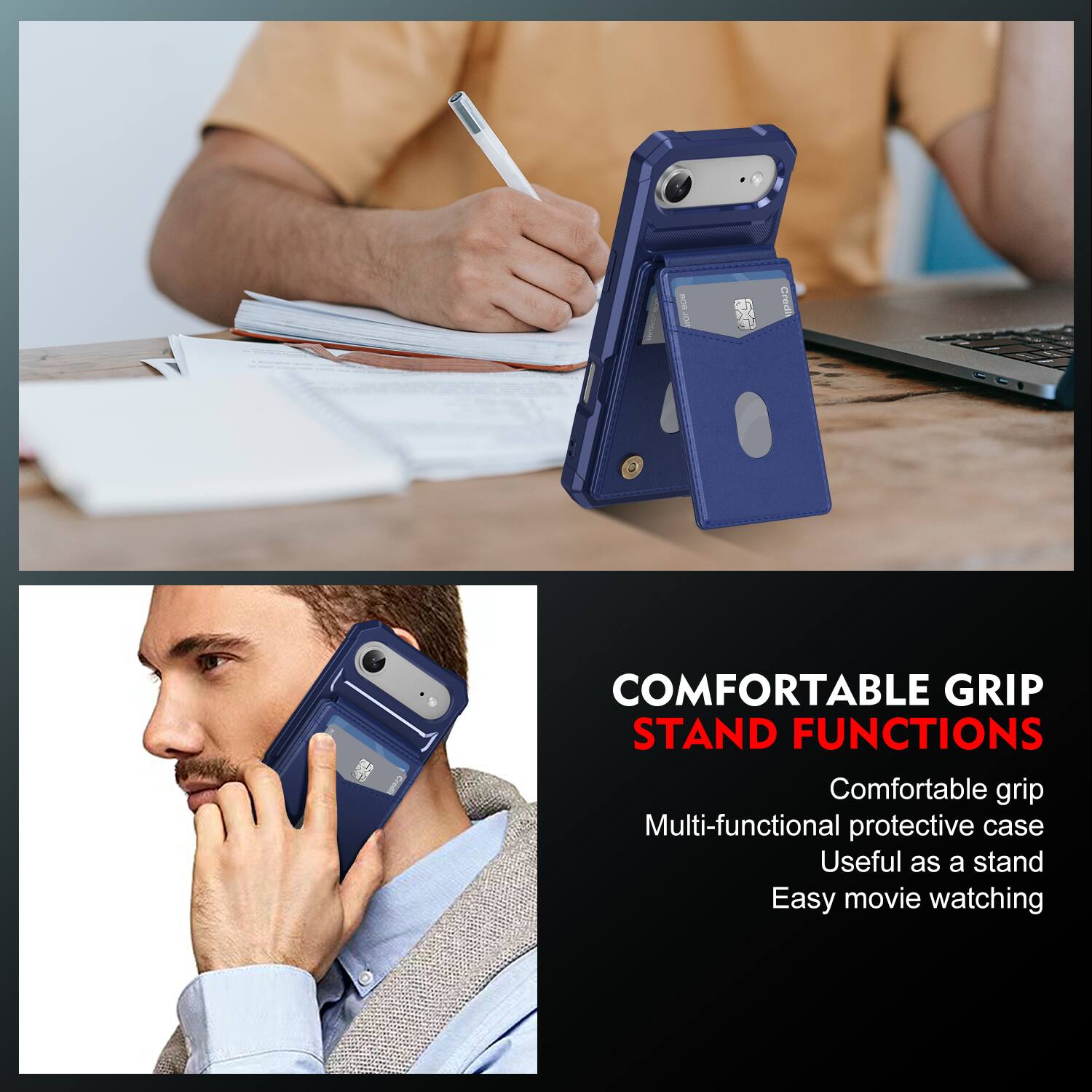 COMFORTABLE GRIP STAND FUNCTIONS

Comfortable grip
Multi-functional protective case
Useful as a stand
Easy movie watching