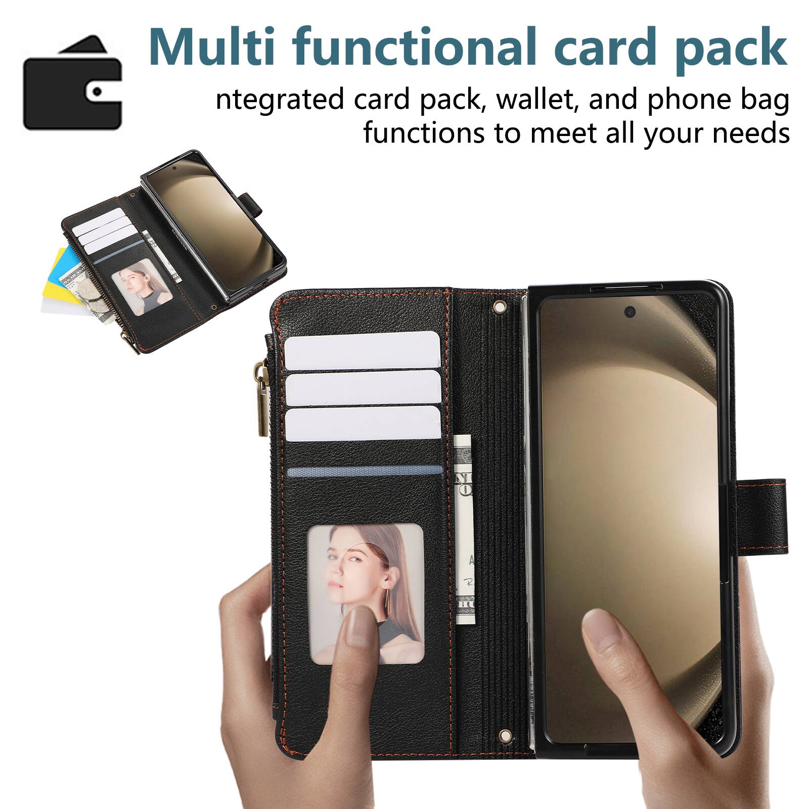Multi functional card pack  
Integrated card pack, wallet, and phone bag functions to meet all your needs