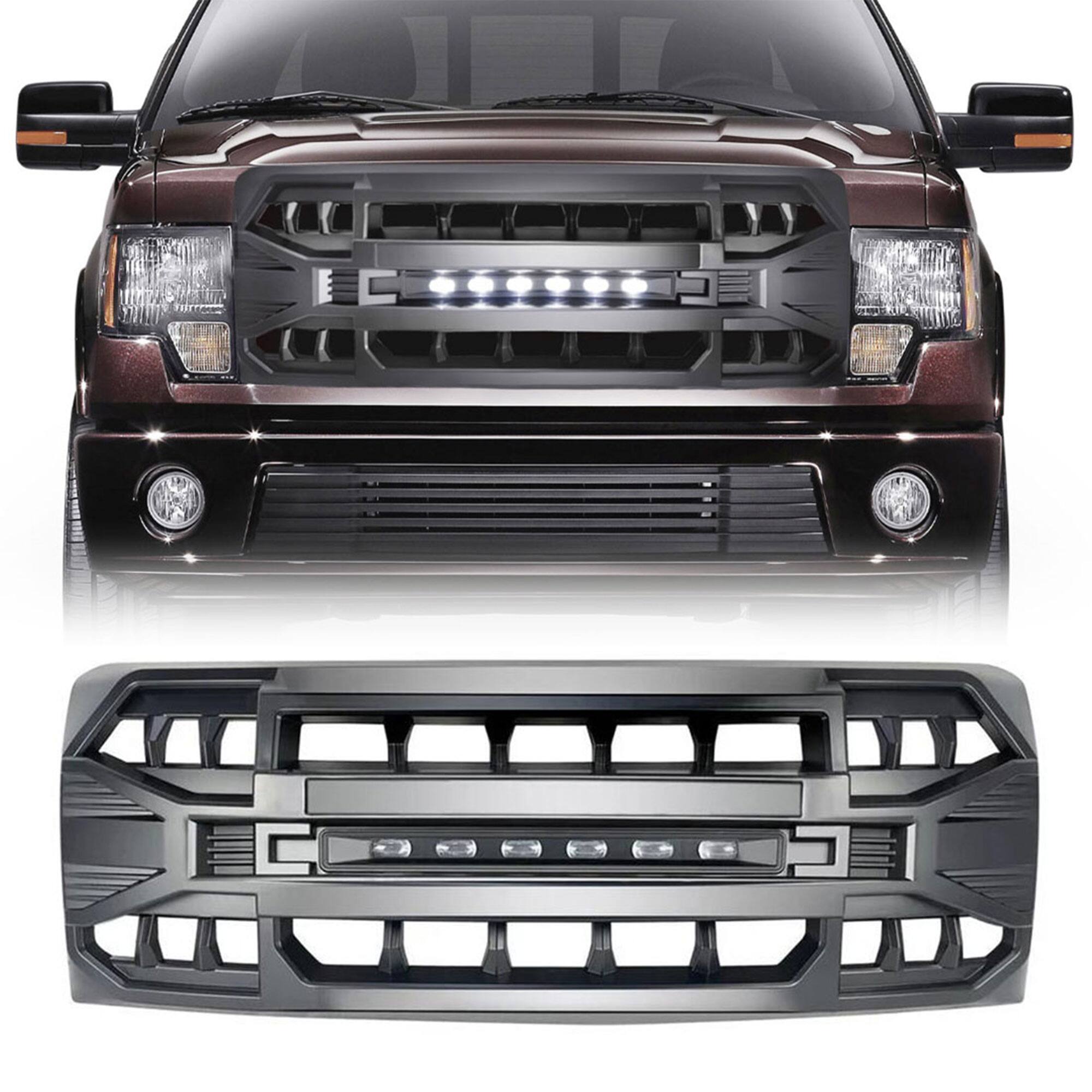 Front. AMERICAN MODIFIED - AMERICAN MODIFIED Armor Grille with Off Road Lights for 2009-2014 Ford F150 - 09-14 F-150 (w/ Offroad LED).