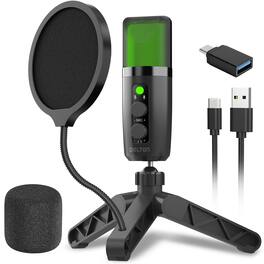 Delton - U3000 USB Microphone, Condenser Mic with RGB Lights (DRU3000) - Black