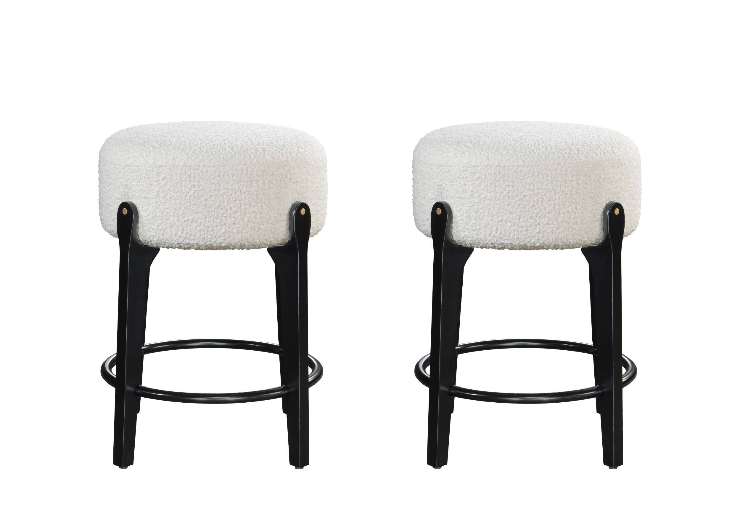 Alt View 1. LuXeo - Ellie 24 in. Black Backless Wood Counter Stool with White Boucle Fabric Seat (Set of 2) - Black/white.