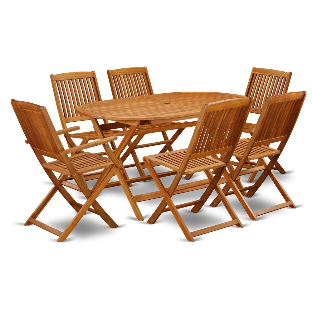 Front. East West Furniture - Wooden Patio Set Natural Oil - Brown.