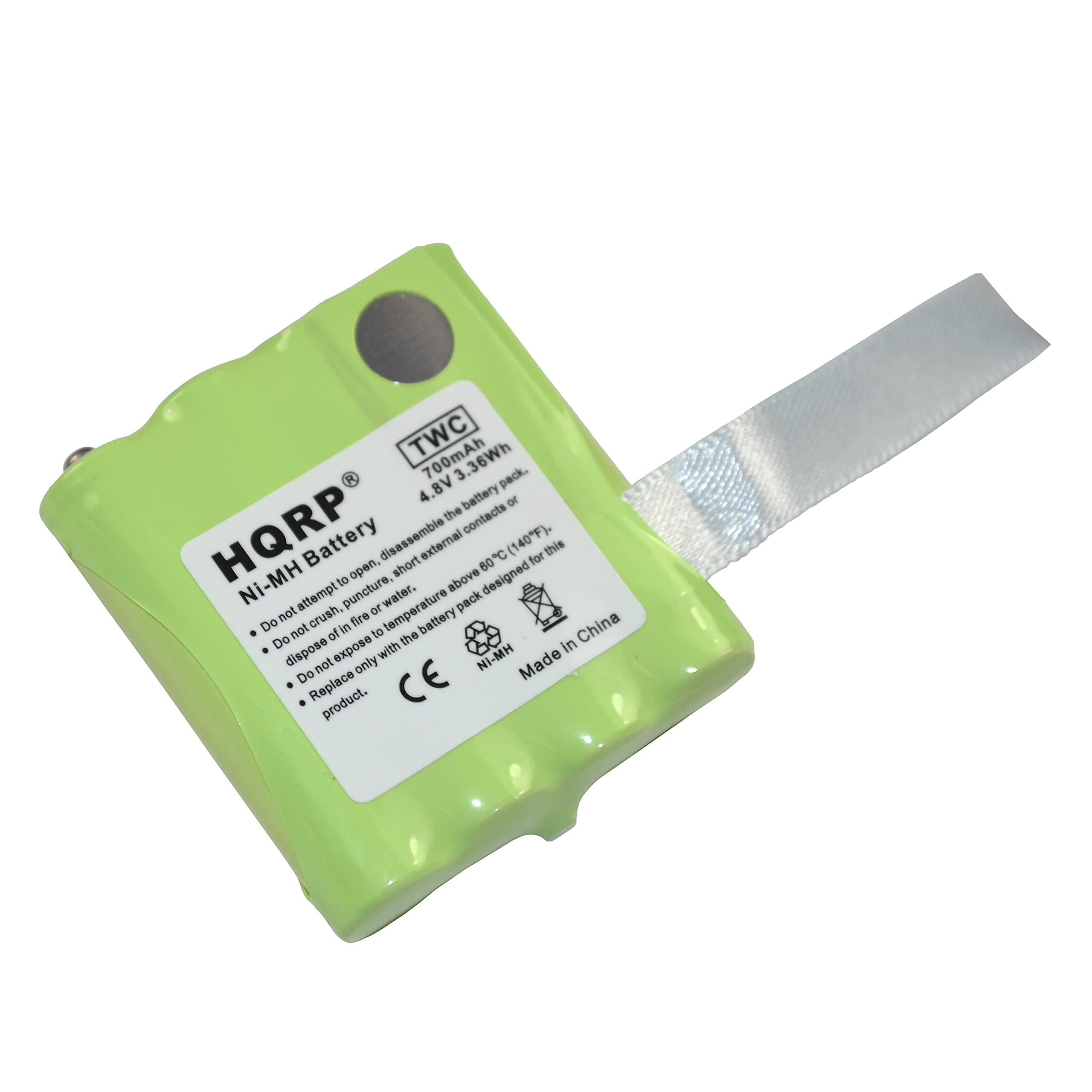 TWC 700mAh 3.36Wh 4.8V pack. The battery or HQRP Battery disassemble contacts (140F), short external 60 C for this HM-iN to open, above designed not attempt crush, puncture, fire or water. Temperature pack Do Do not of in to the battery China dispose expose with in Do not only NI-MH Made Replace product. CE