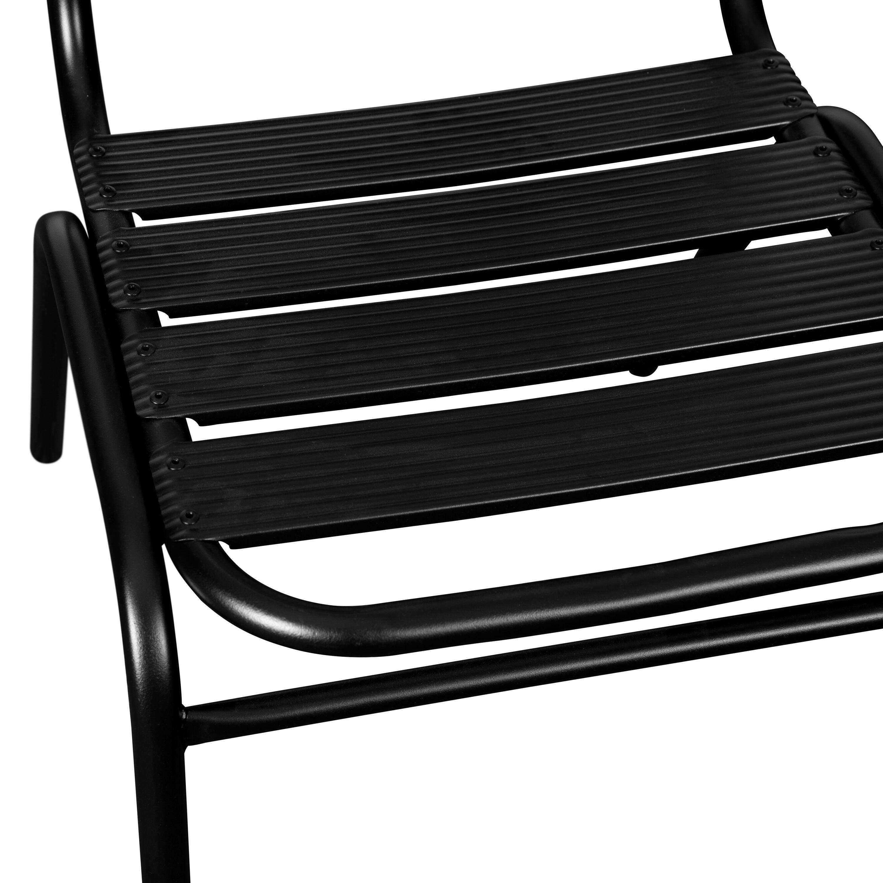 Alt View 10. Emma + Oliver - Metal Commercial Indoor-Outdoor Armless Restaurant Stack Chair with Triple Slat Back - Black.