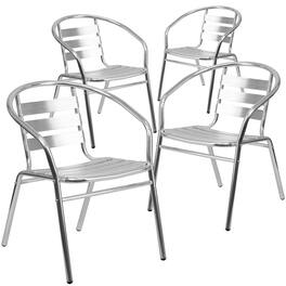 Emma + Oliver - 4 Pack Commercial Indoor-Outdoor Restaurant Stack Chair with Triple Slat Back - Aluminum