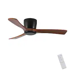 LUCKY ONE - 42" Low Profile Ceiling Fan No Light Remote 3 Wood Blades DC Motor - Black Brown