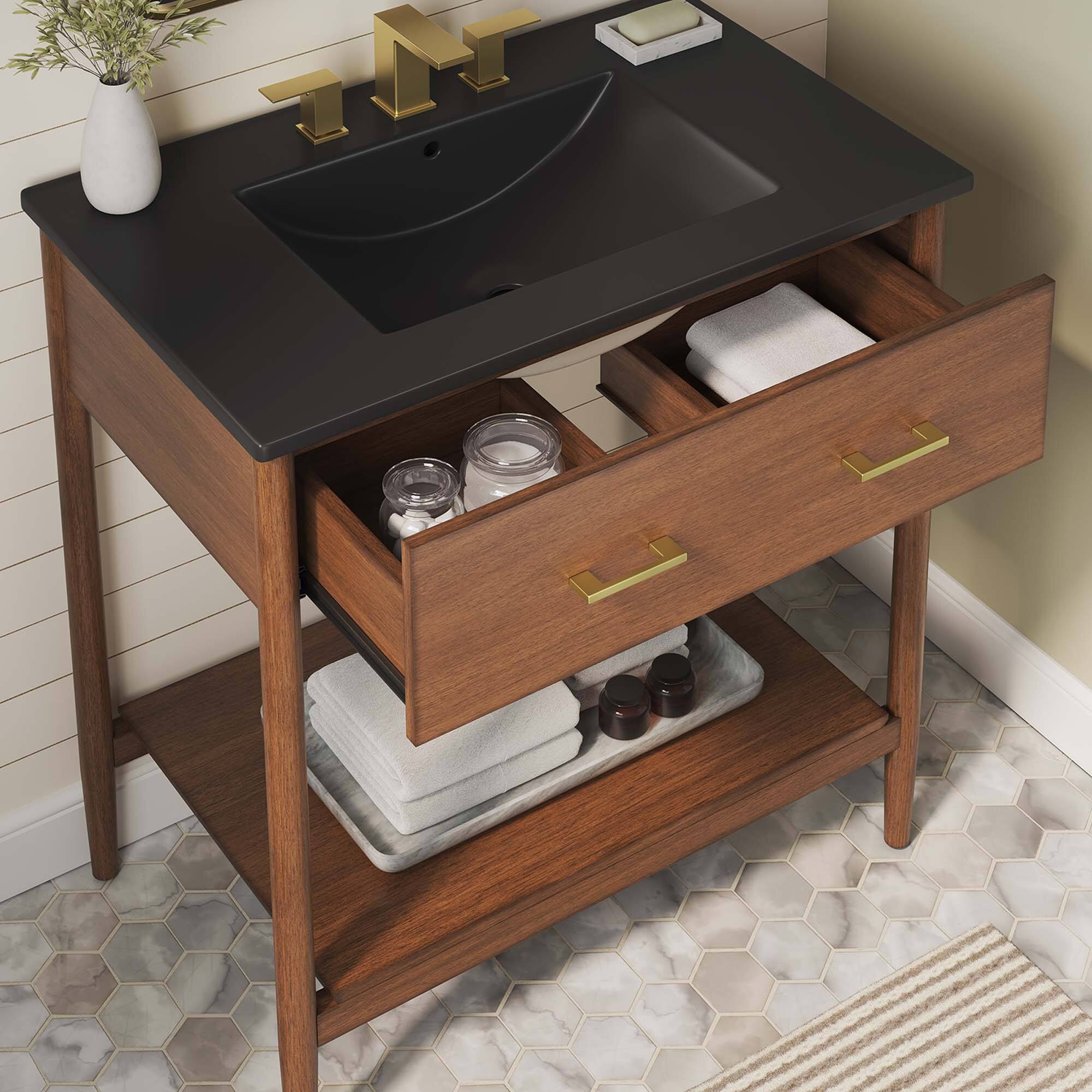 Alt View 1. Modway - Zaire Bathroom Vanity Basin Included by Modway - Walnut Black.