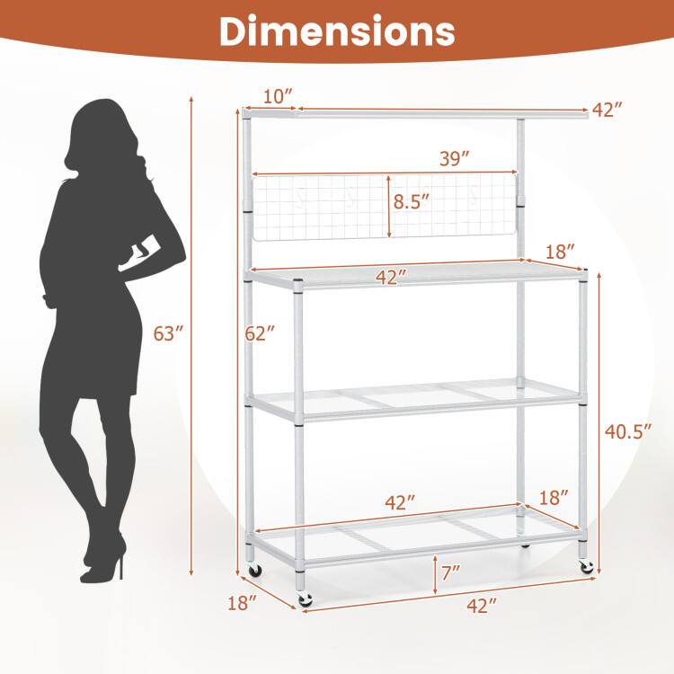 Dimensions:  
- Width: 42"  
- Depth: 18"  
- Height: 63"  
- Shelf 1: 42" x 18"  
- Shelf 2: 42" x 18"  
- Shelf 3: 42" x 18"  
- Shelf 4: 42" x 18"  
- Shelf 5: 42" x 18"  
- Shelf 6: 42" x 18"  
- Shelf 7: 42" x 18"  
- Shelf 8: 42" x 18"  
- Shelf 9: 42" x 18"  
- Shelf 10: 42" x 18"  
- Shelf 11: 42" x 18"  
- Shelf 12: 42" x 18"  
- Shelf 13: 42" x 18"  
- Shelf 14: 42" x 18"  
- Shelf 15: 42" x 18