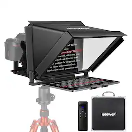 Neewer - 14" Aluminum Teleprompter for iPad & DSLR - with Remote, Case & App for Streaming & Teaching - Black