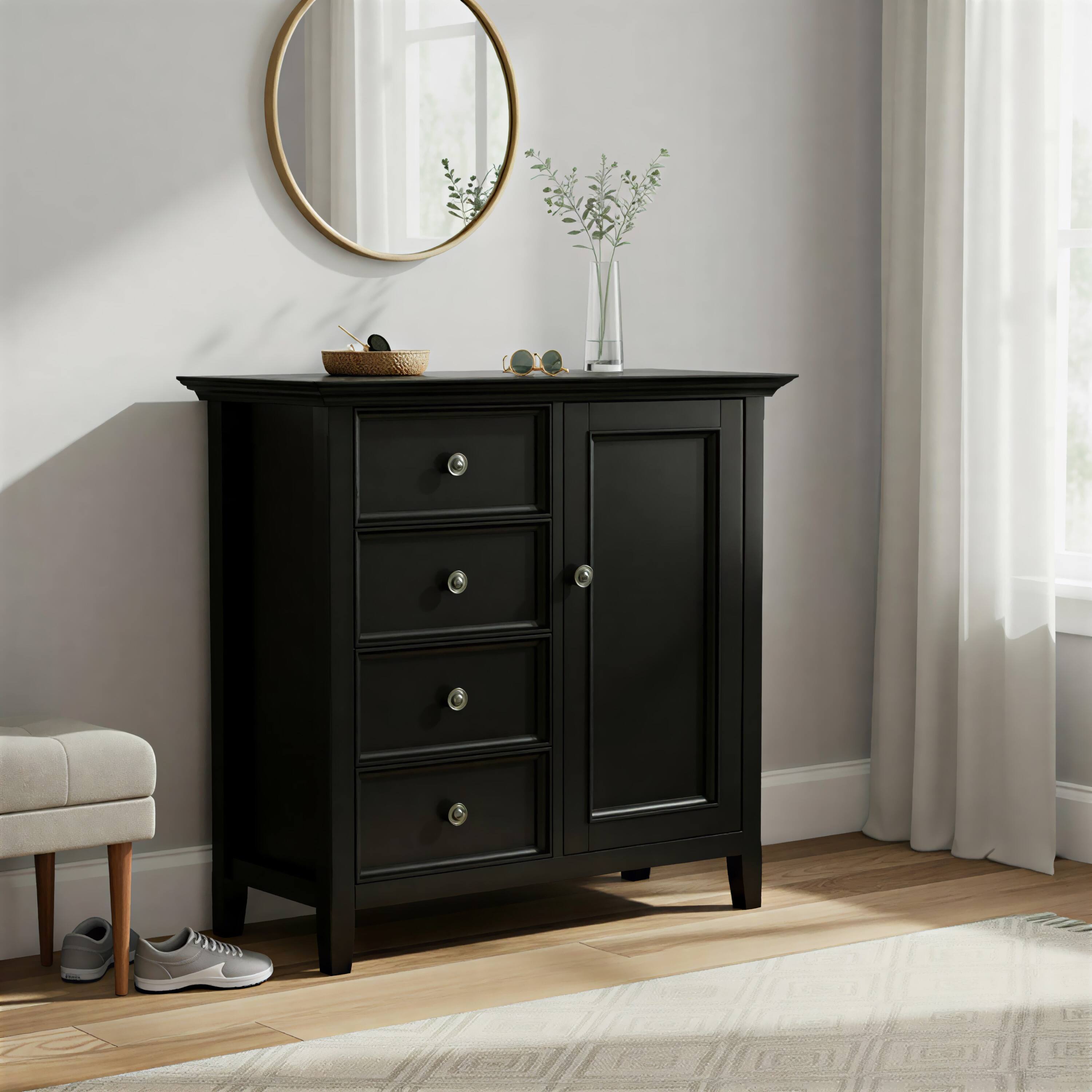 Front. Simpli Home - Simpli Home Amherst 4 Drawer Storage Cabinet - Black.