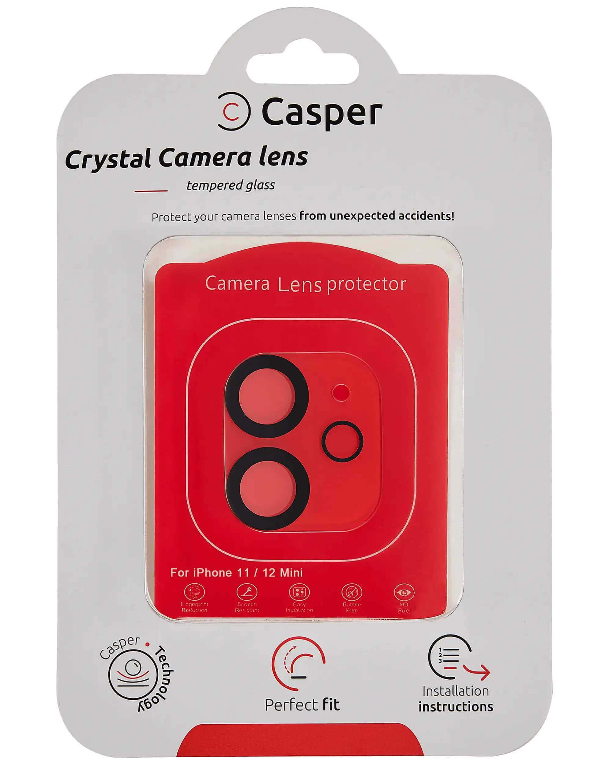 Casper - Camera Lens Protector Compatible For iPhone 11 / 12 Mini - Crystal Full Cover - Clear/Transparent