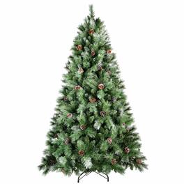 RYHNUYNE - 7FT Christmas Tree With 82 Pine Cones, 1348 Mixed PVC Hard Needle Branches Hinged Structure Sturdy Metal Stand - Green