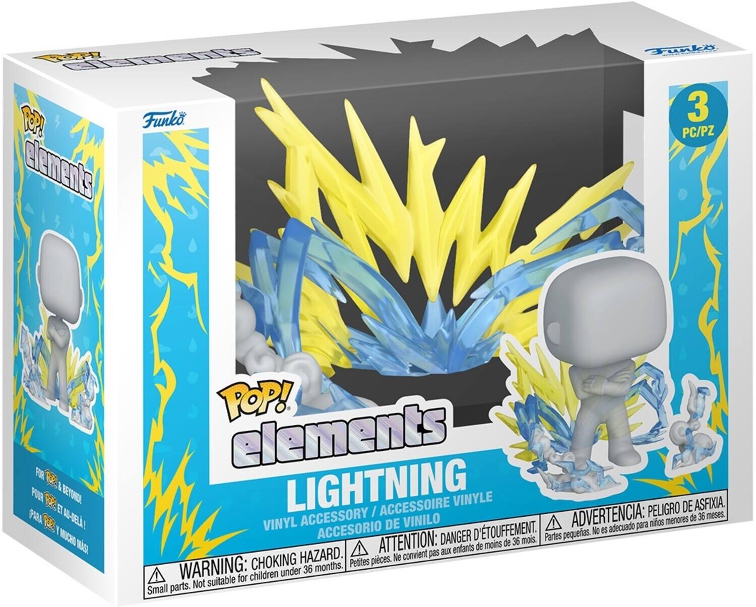 **POP! elements**

**LIGHTNING**

VINYL ACCESSORY / ACCESSOIRE VINYLE / ACCESORIO DE VINILO

**WARNING: CHOKING HAZARD.** Small parts. Not suitable for children under 36 months.  
**ADVERTENCIA: PELIGRO DE ASFIXIA.** Piezas pequeñas. No es adecuado para niños menores de 36 meses.  
**ATTENTION: DANGER D'ÉTOUFFEMENT.** Parties petites. Ne convient pas aux enfants de moins de 36 mois.

3 PC/PZ

FOR A PORR O BETONDA ET PARA A0-BEA1 / MUCRO MAS

Funko