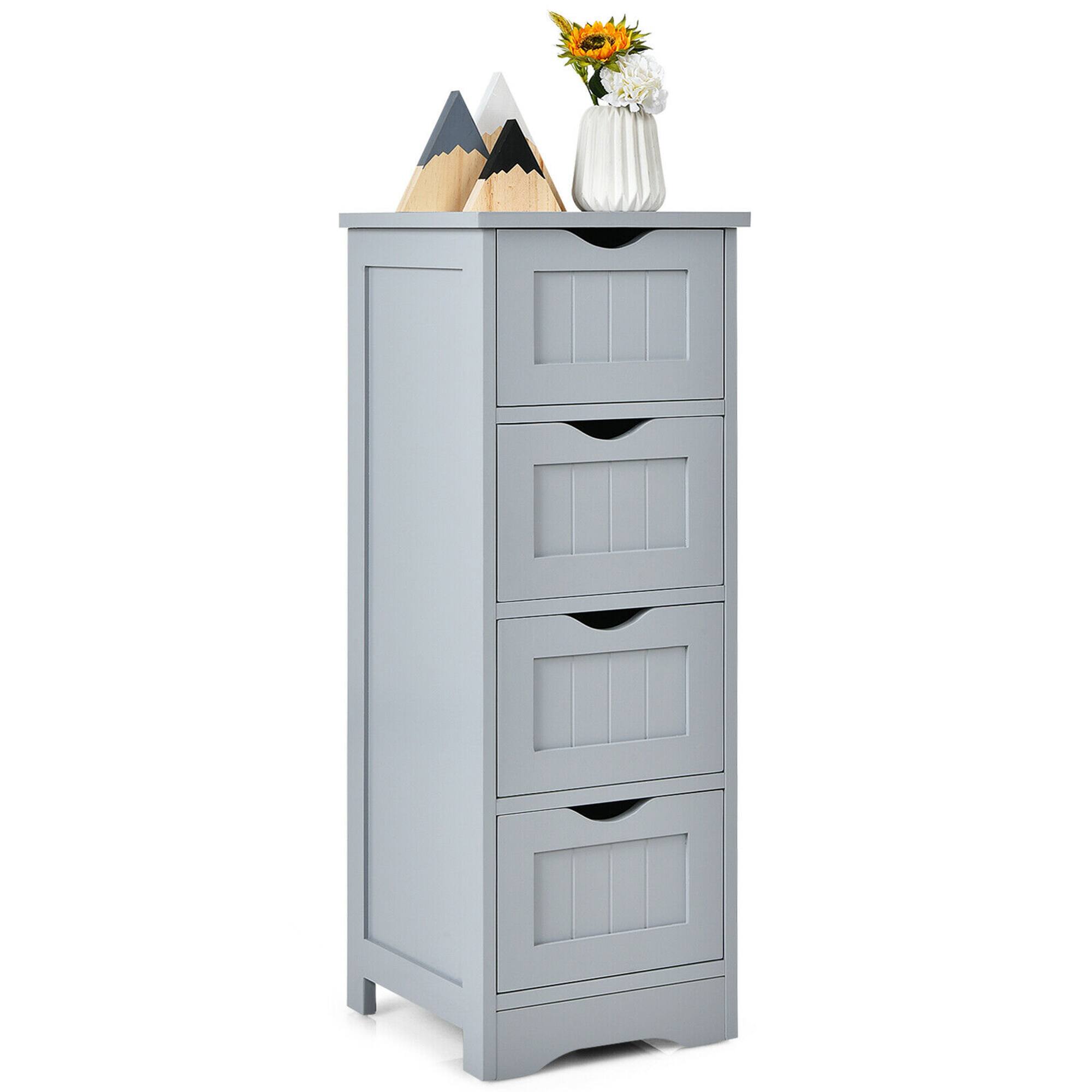 Alt View 8. Gymax - Gymax Bathroom Floor Cabinet Free Standing Storage Side Organizer W/4 Drawers Grey - Grey.