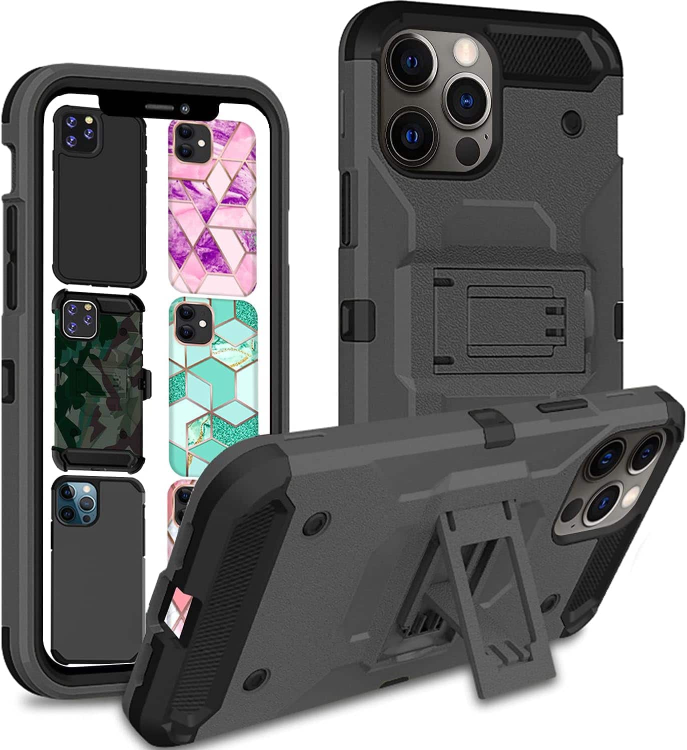 DuraSafe Cases - iPhone 12/iPhone 12 PRO - 6.1" Heavy-Duty Rugged Phone Case with Kickstand - Dark Gray (Without Holster)