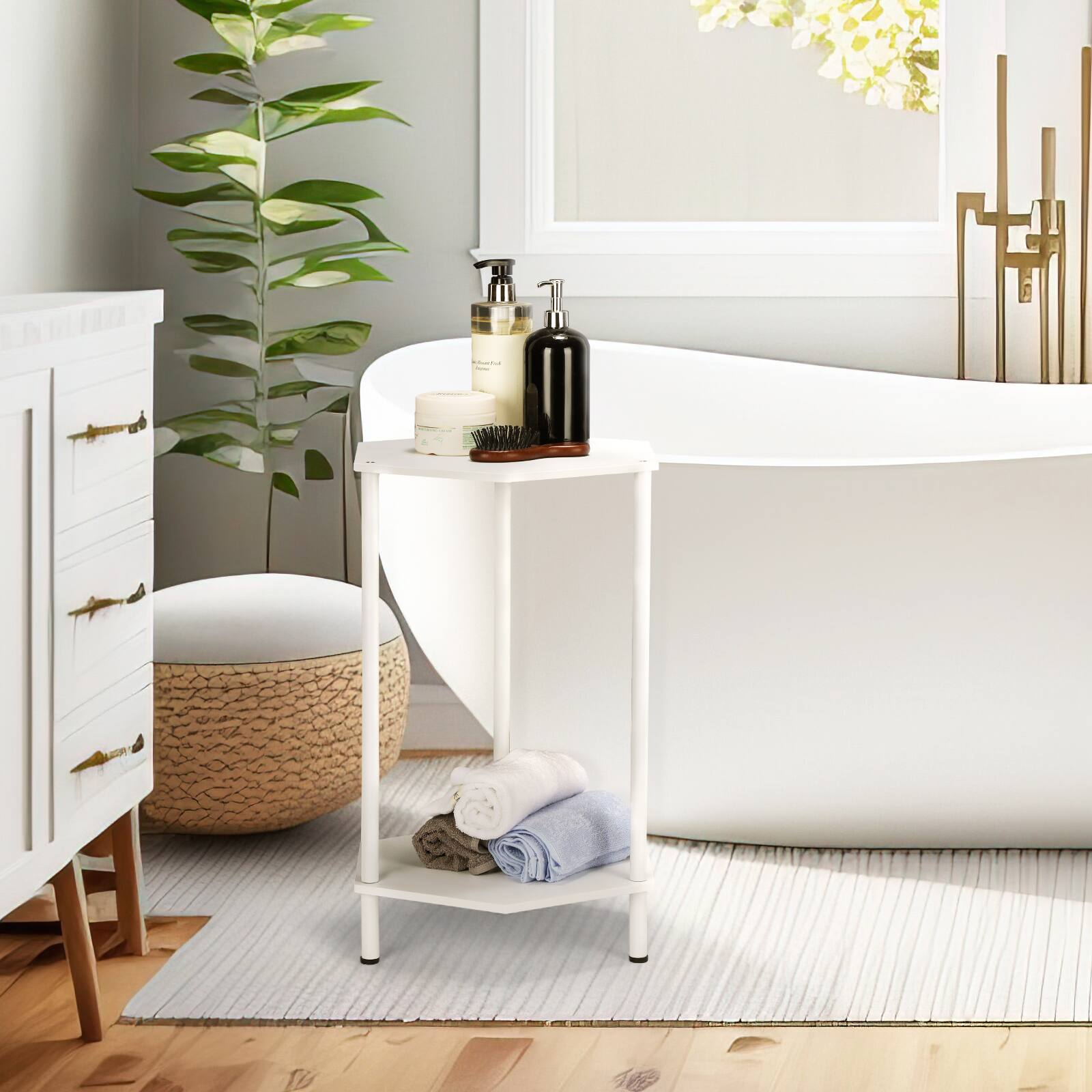 Alt View 1. Oumilen - Set of 2 Hexagonal Side Tables – 2-Tier White End Table with Metal Frame, Accent Nightstand for Sofa Bedroom - White.