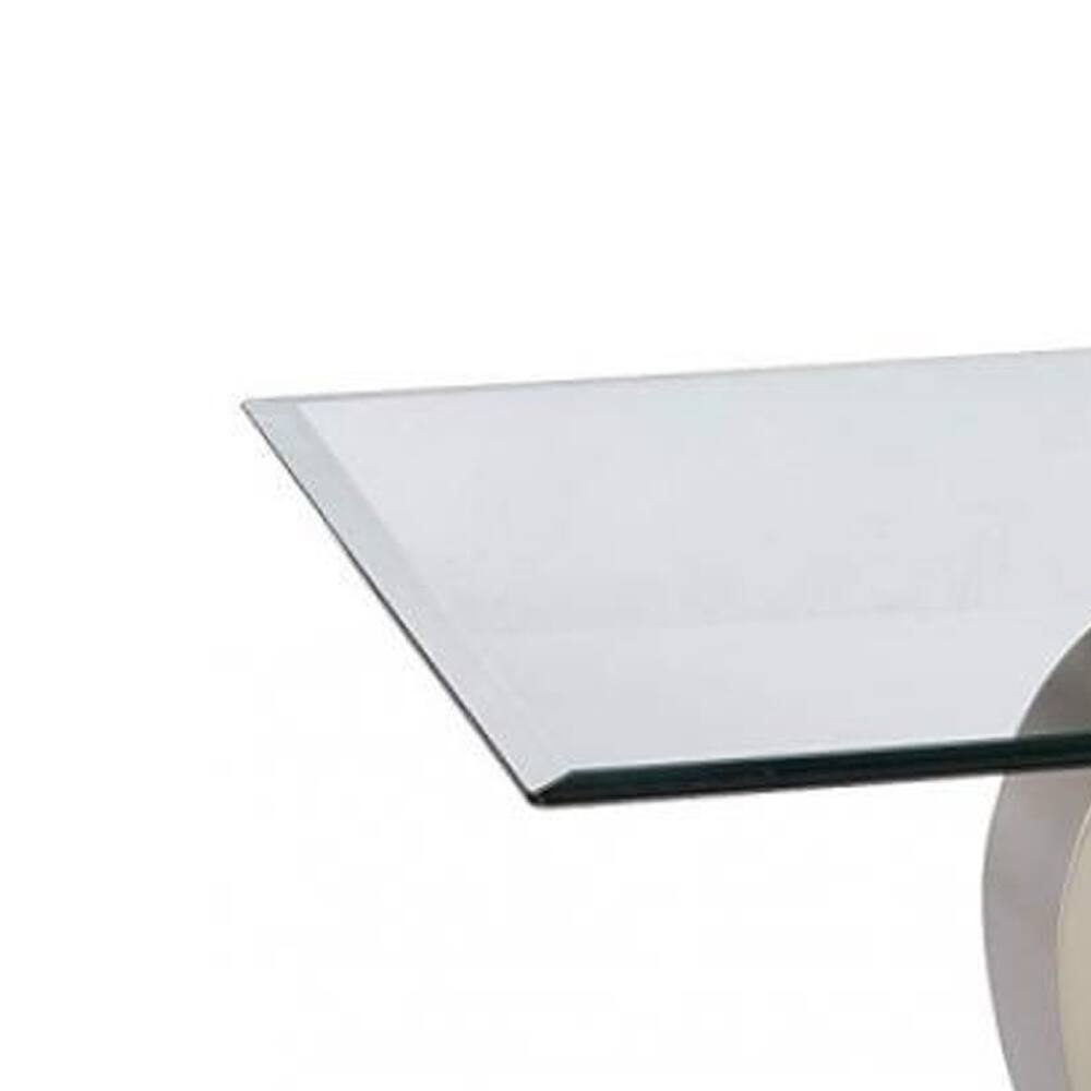 Alt View 3. Manhattan Lane - Rectangular Glass Top Coffee Table with Pedestal Base - Black and Silver.