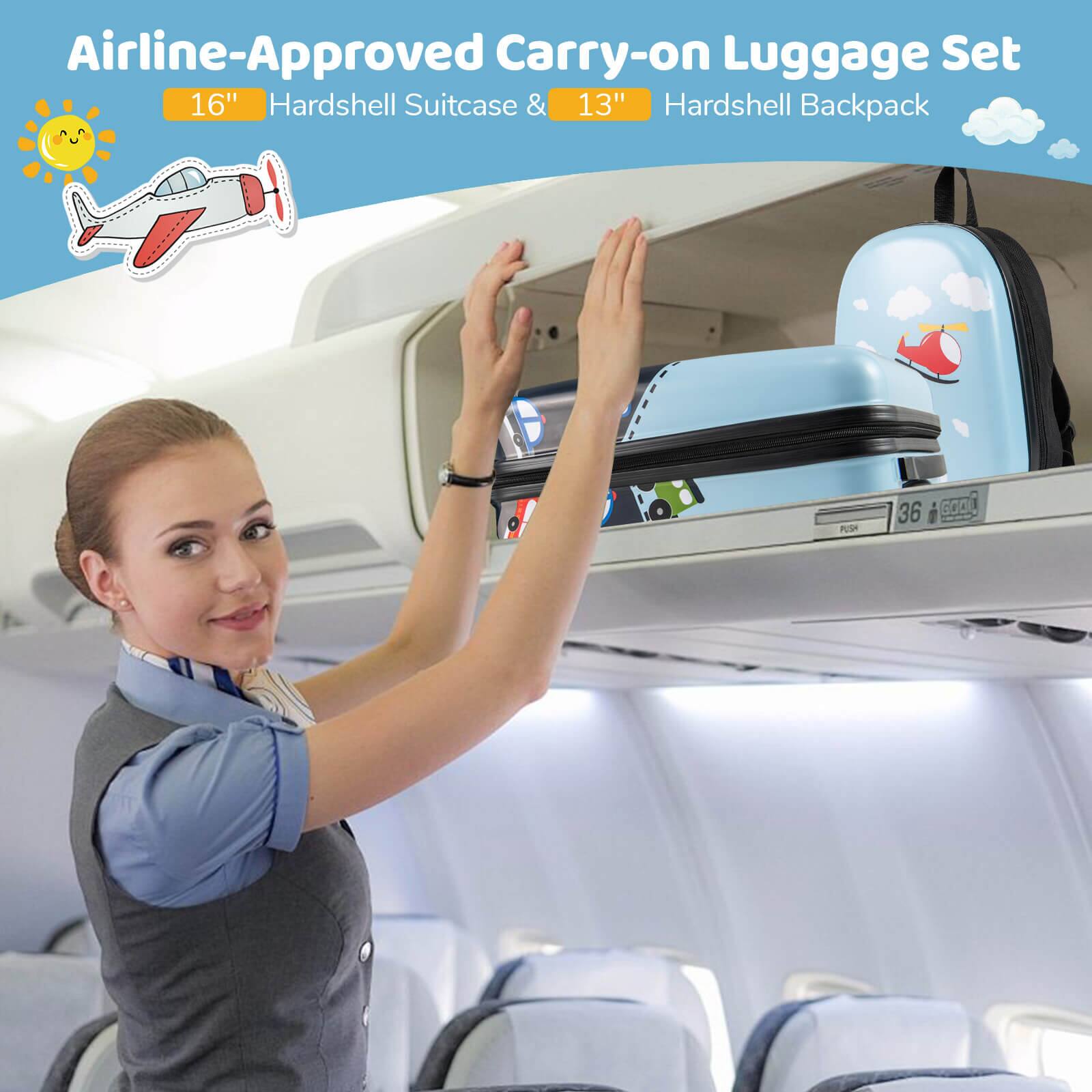 Airline-Approved Carry-on Luggage Set  
16" Hardshell Suitcase & 13" Hardshell Backpack