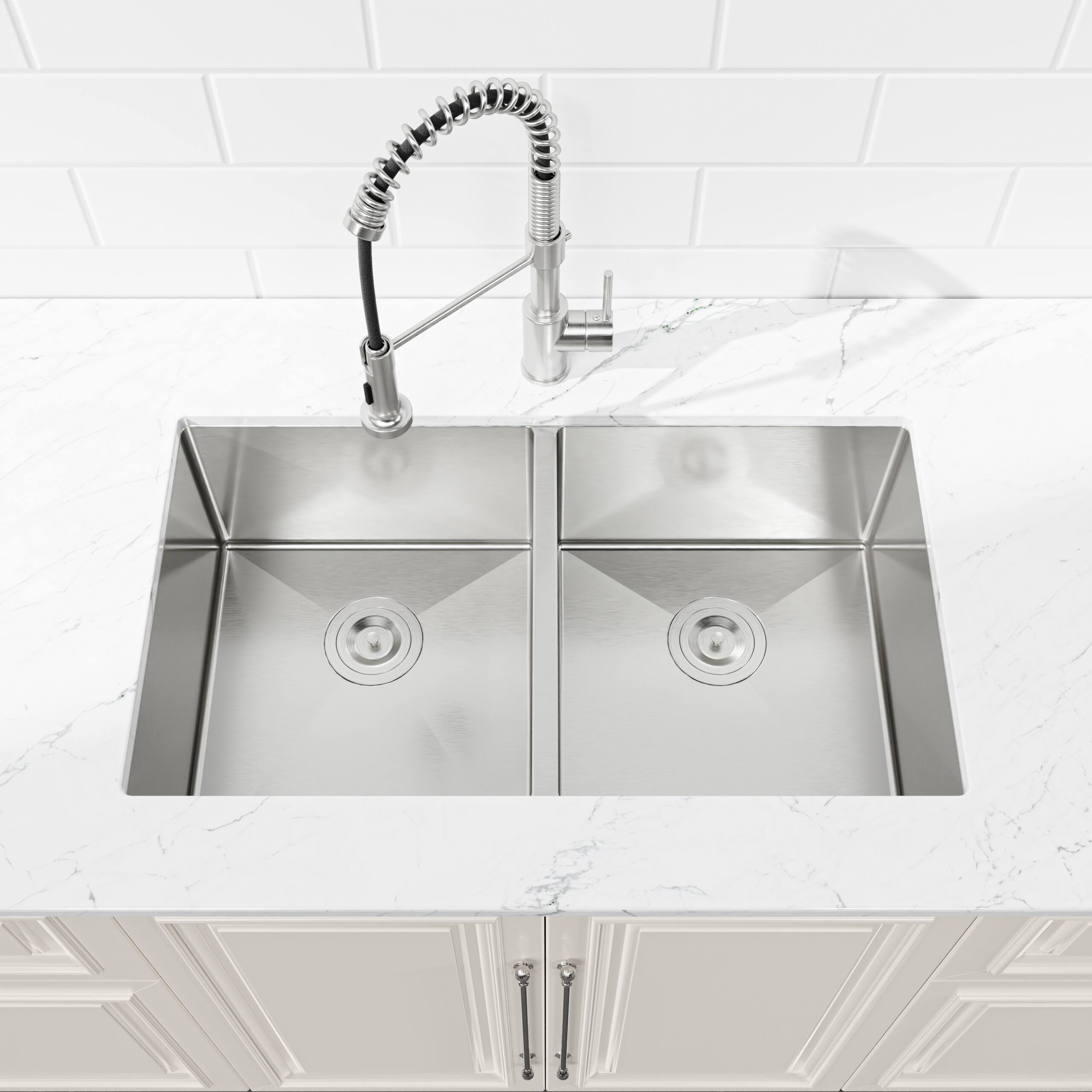 Alt View 2. Siljoy - 33"x19" Embedded Double Bowl Kitchen Sink, Undermount Handmade Sink in Brushed (Sink only) - Gray.