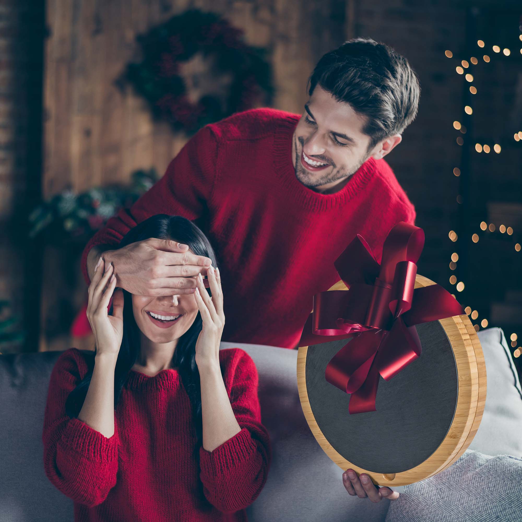 Alt View 2. BlauKe - Round Bamboo Cheese Board with Knife Set and Removable Slate - 12 inch Swiveling Charcuterie Board - Beige.