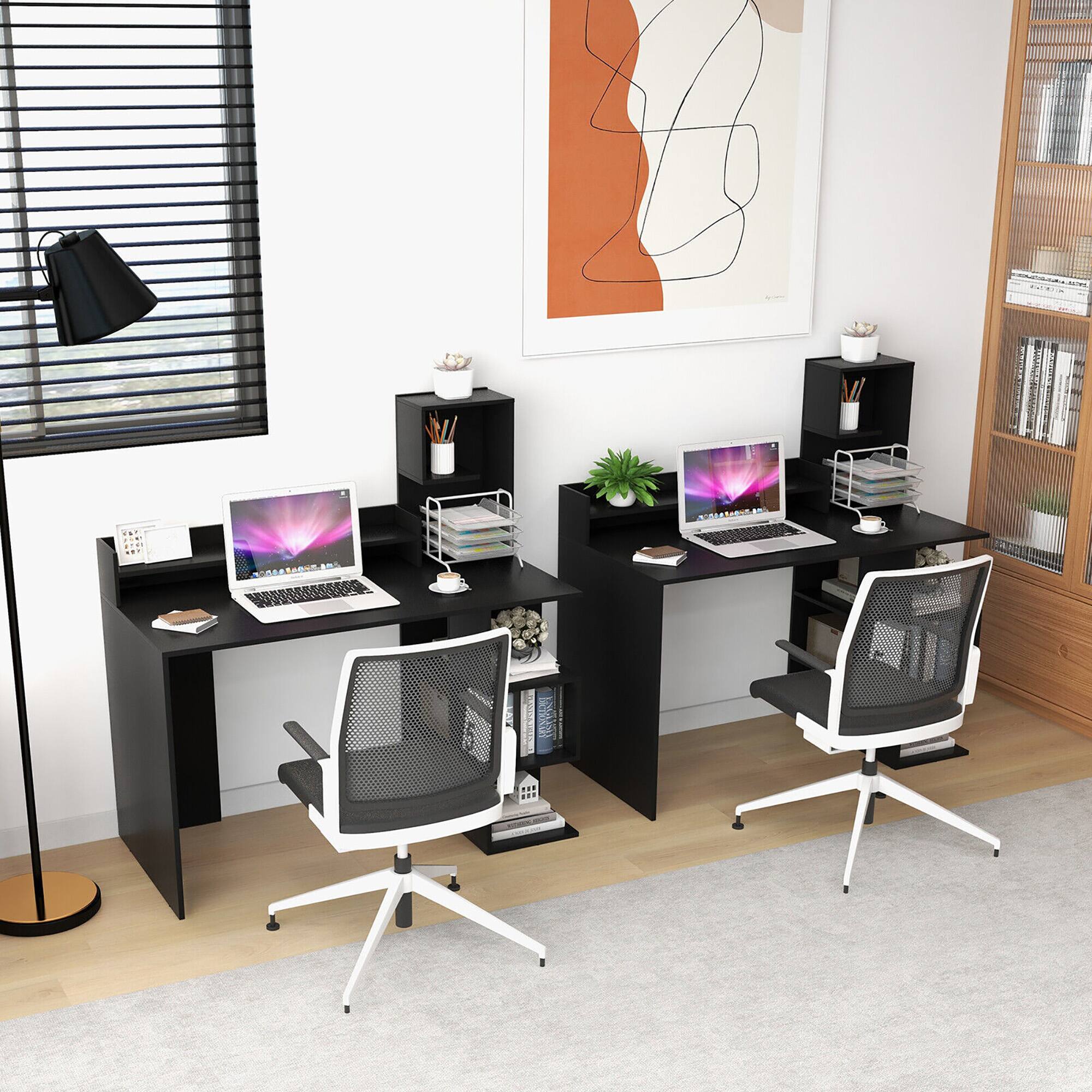 Alt View 4. Gymax - Gymax 48'' Modern Computer Desk Home Office Workstation w/ Hutch & Storage Shelves Black - Black.