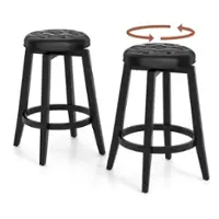 Costway - 26" Swivel Bar Stool Set of 2 Upholstered Counter Height Rubber Wood Frame - Black - Front_Zoom