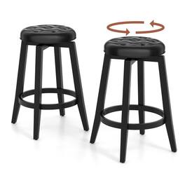 Costway - 26" Swivel Bar Stool Set of 2 Upholstered Counter Height Rubber Wood Frame - Black