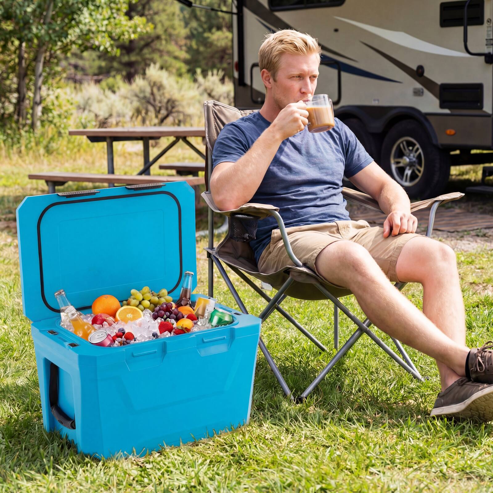 Alt View 1. Gymax - Gymax 37 QT Insulated Portable Cooler w/2 Cup Holders Bottle Opener & Drain Plug Blue - Blue.
