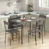 Front. Costway - 5PCS Dining Table Set for 4 Rectangular Kitchen Table & 4 Chairs with Metal Frame Cement Gray - Cement Gray and Black.