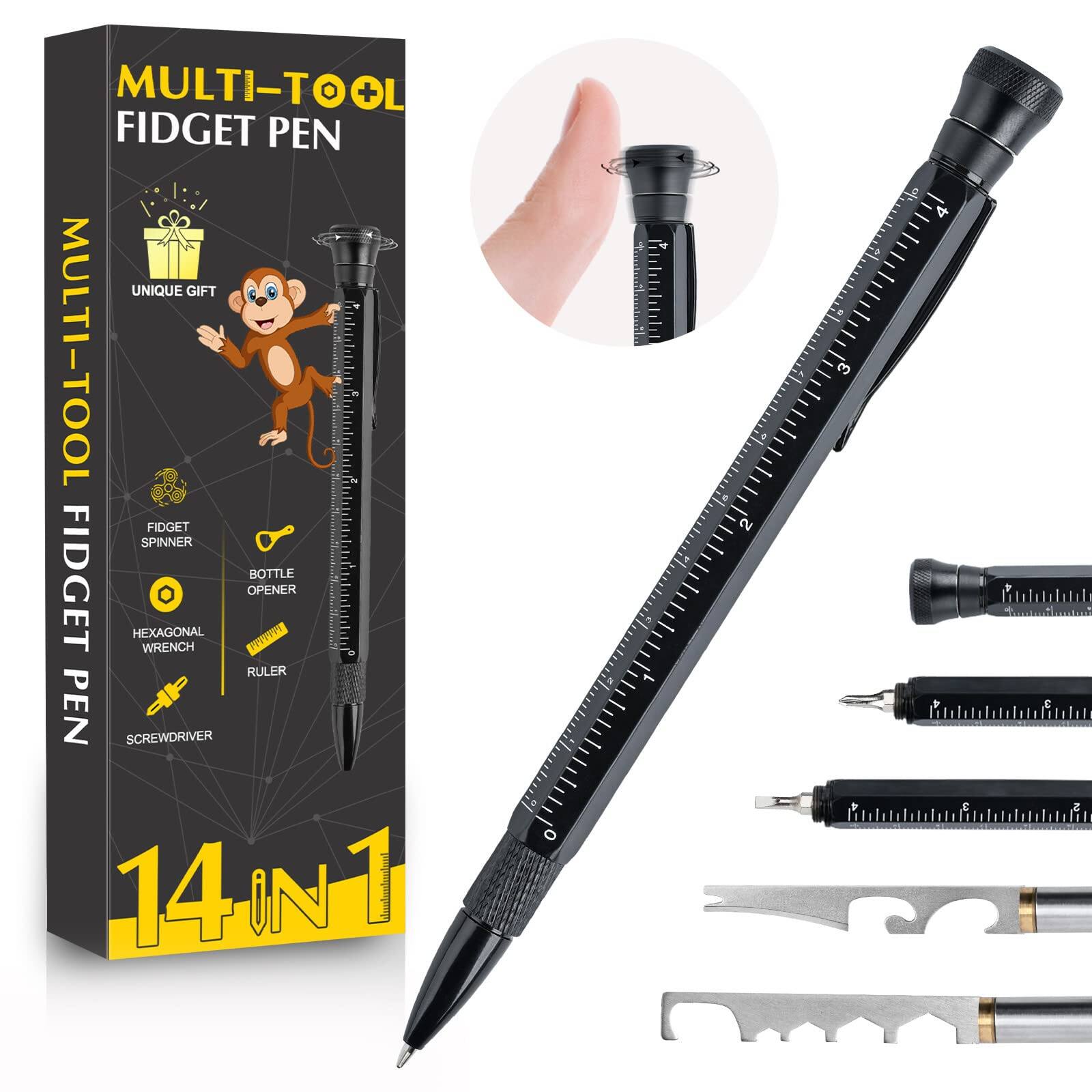 Dapper Styles - 14 In 1 Multitool Fidget Pen Multi-tool Pens With Screwdrivers Ruler Openers Tools Gadgets For Men Great Edc - Black