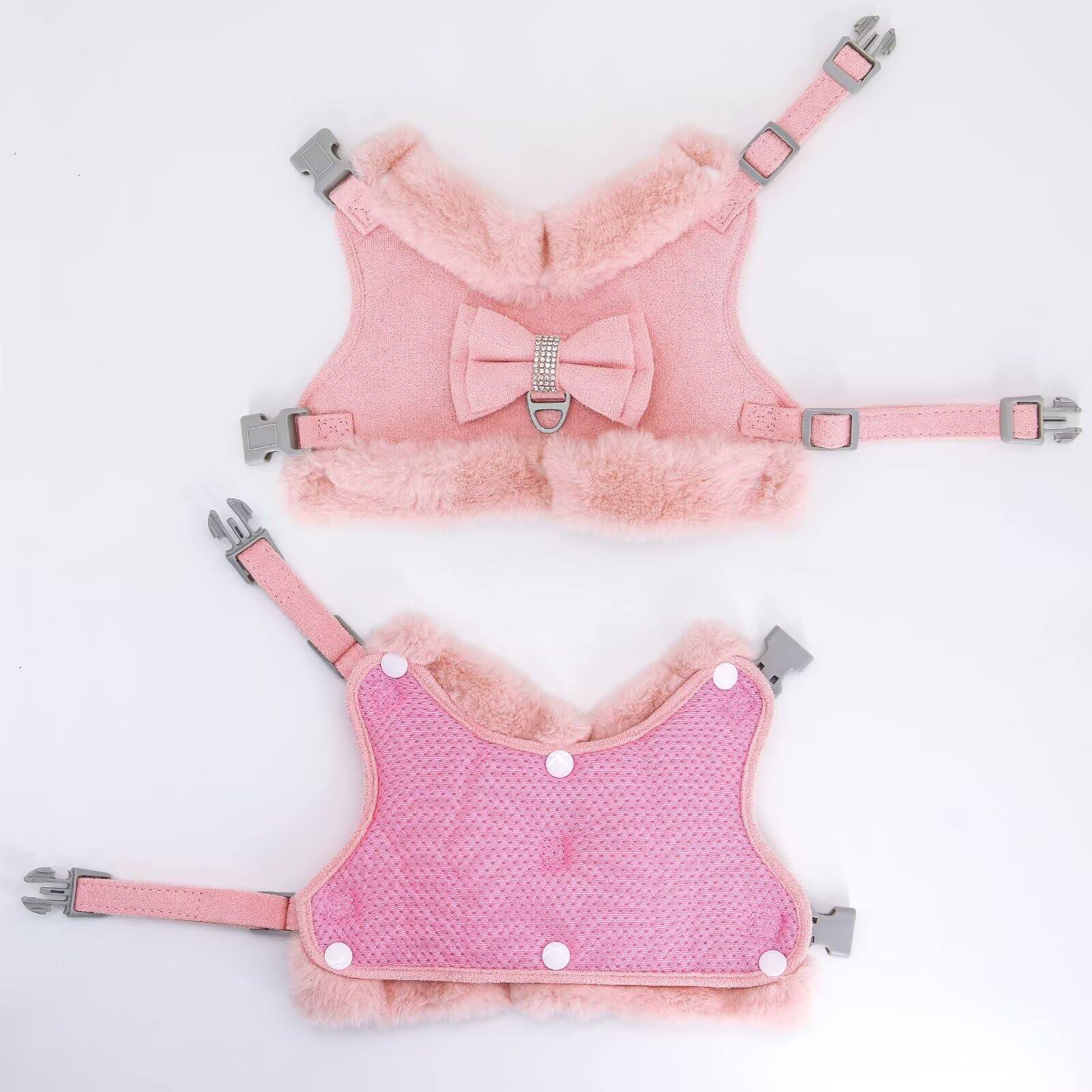 Alt View 6. Paradigms Interiors - Dog Harness And Leash Set Winter Cute With Bow Tie Soft Padded Puppy Vest Removable Plush Collar For Xs Sized - Pink-S: Chest 15-18".