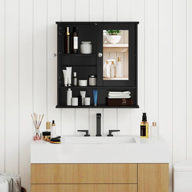 Left. SlickBlue - Wall-Mount Mirror Cabinet for Bathroom Storage and Organization - Black.