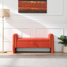 GOODSILO - Modern Upholstered Storage Bench with Arms, Large Foot Rest Stool for Living Room and Bedroom - Orange