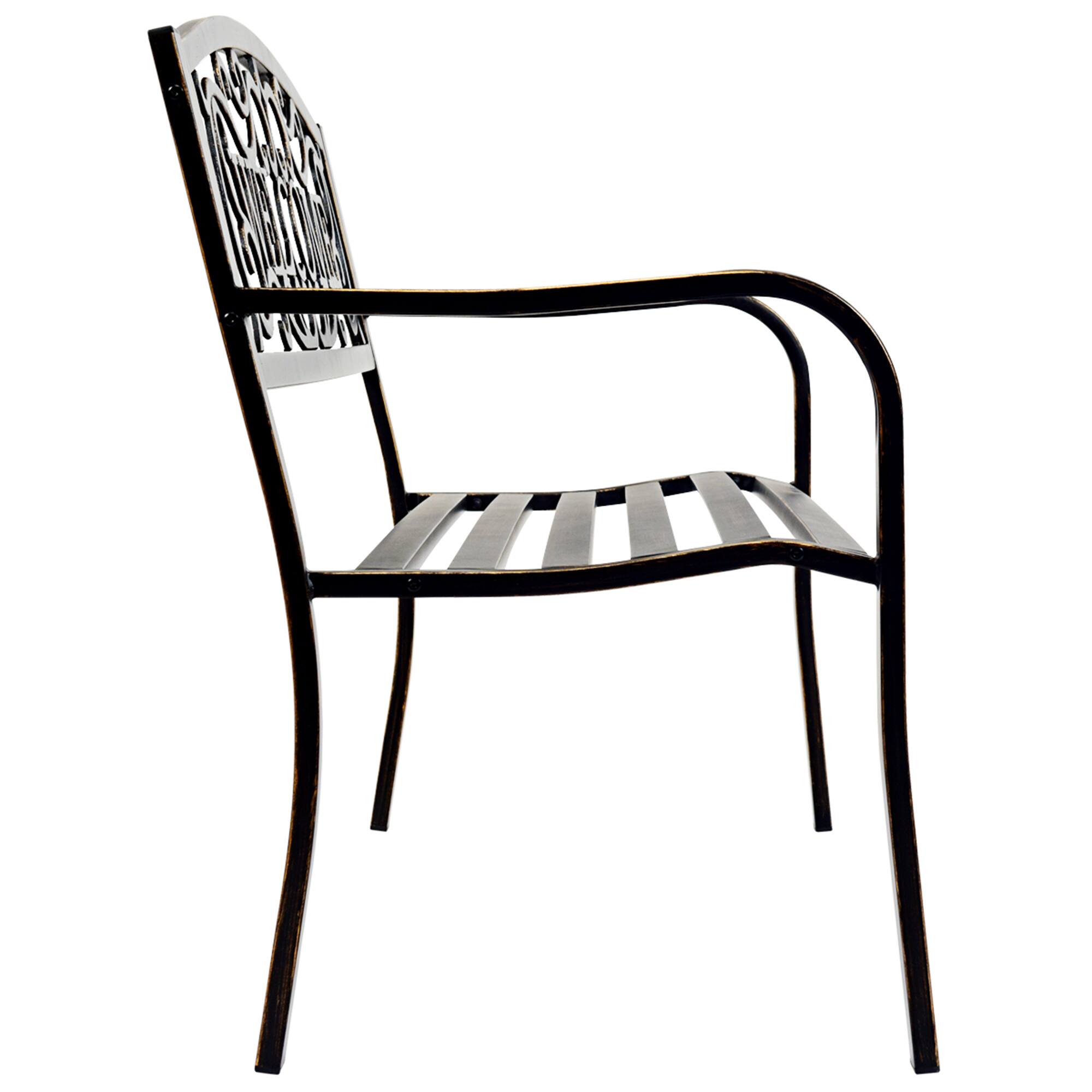 Alt View 5. Gymax - Gymax Antique Metal Garden Bench Patio Park Outdoor w/ Armrest Welcome Pattern - Bronze.