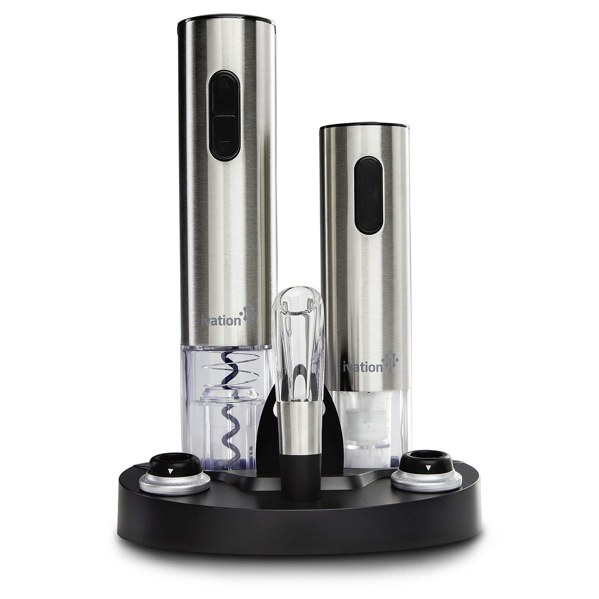 Ivation - 7-Piece Wine Gift Set with Electric Bottle Opener, Wine Aerator, Foil Cutter, and More - Silver