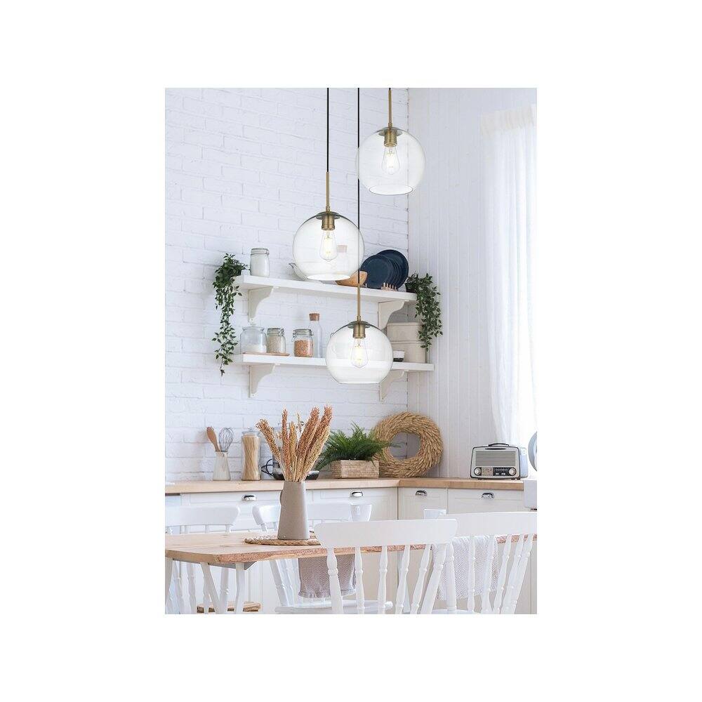 Alt View 2. Living District - Baxter 20 Inch Pendant Clear Shade in Satin Gold - Satin Gold And Clear.